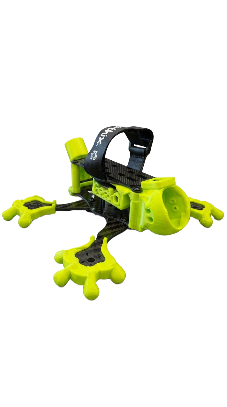 Geeko 3-inch carbon freestyle frame with fluorescent yellow TPU camera cage and motor protectors