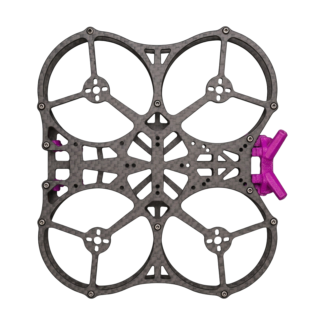 Top-down view of the C25 MoneyMaker with four carbon ducts and magenta TPU mounts